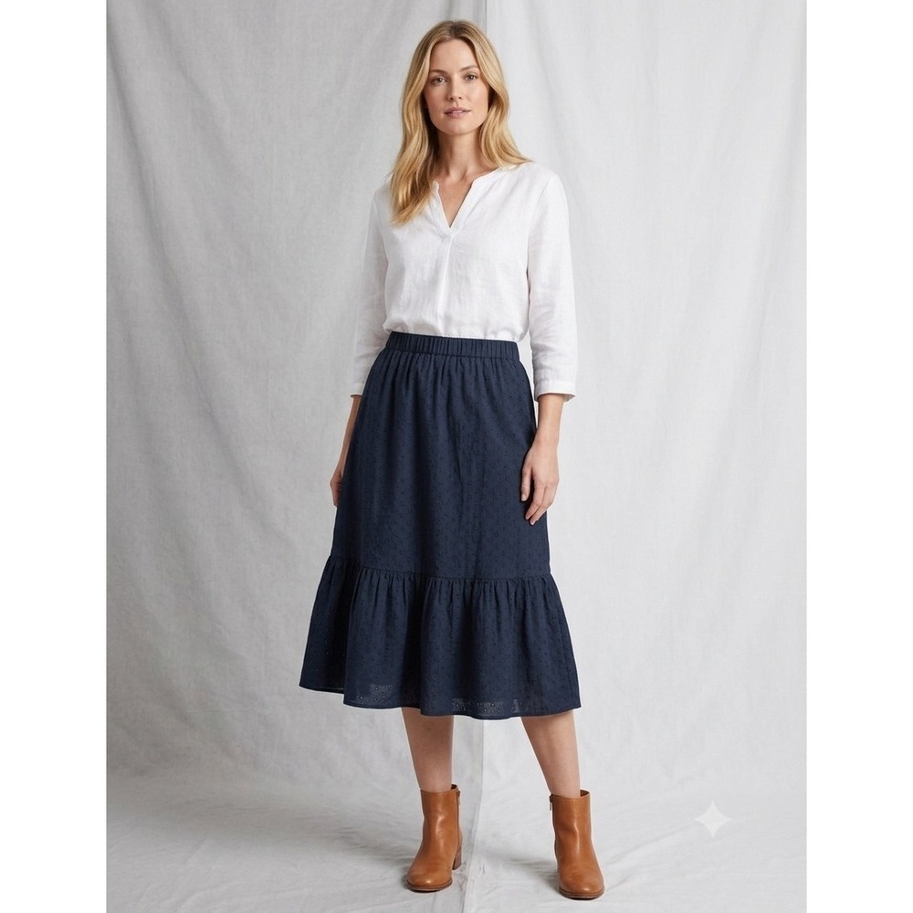 J. Jill Tiered Midi Skirt Women SP Navy Blue NWT